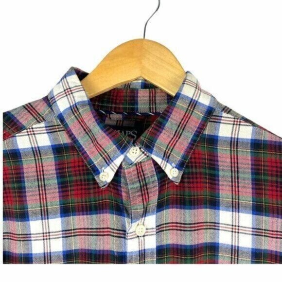 Chaps Men's Red Plaid Long Sleeve Button Down Cotton Oxford Shirt US M - Picture 4 of 6